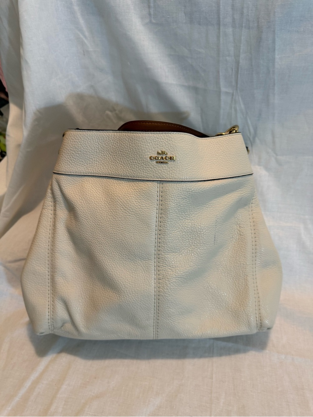 Coach Cream Leather Shoulder Tote with Gold Logo